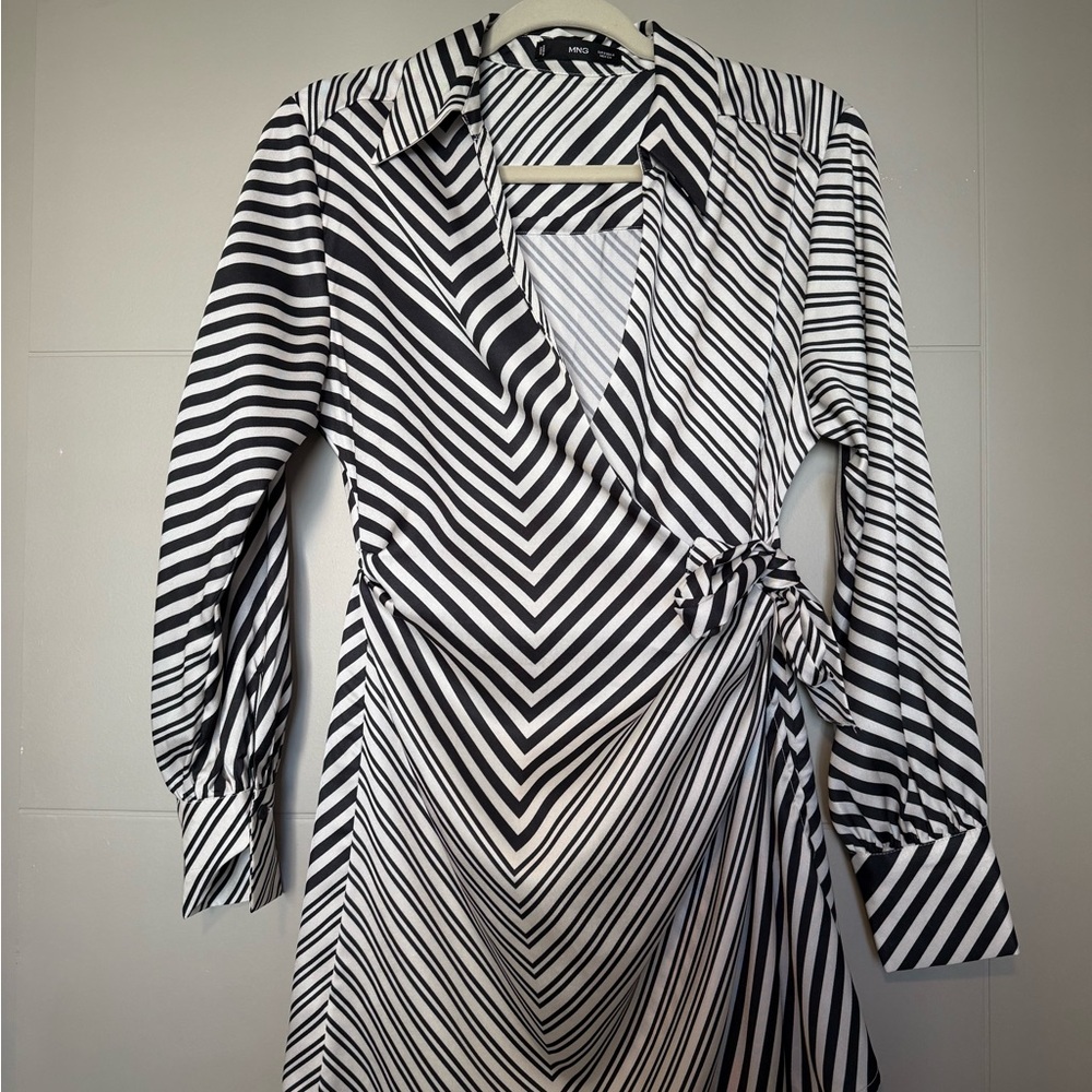 Mango Monochrome Striped Long Sleeve Dress